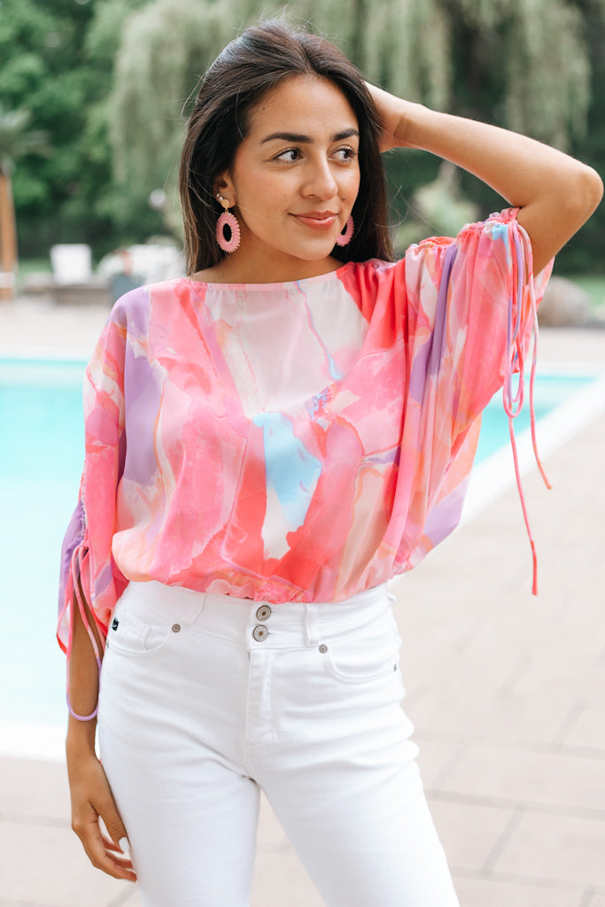 Watercolor Drawstring Sleeve Top (SALE)