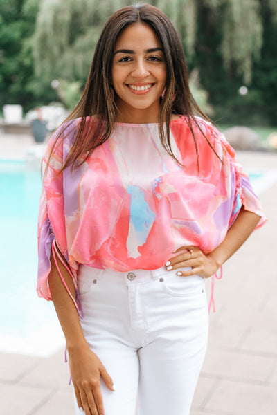 Watercolor Drawstring Sleeve Top (SALE)