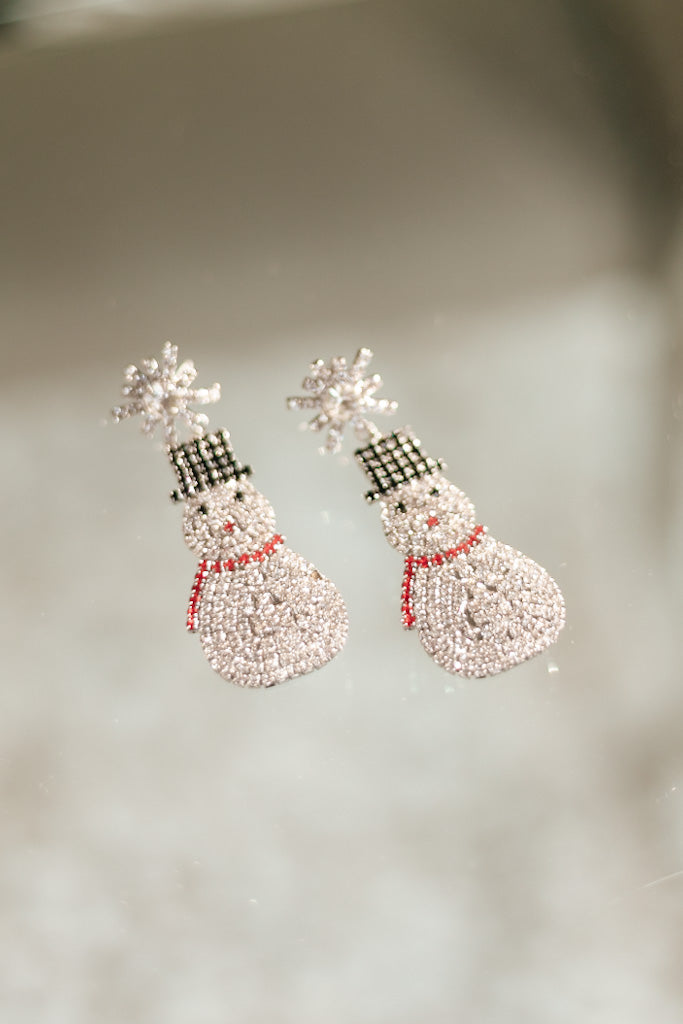 Rhinestone Snowman with Scarf Earrings