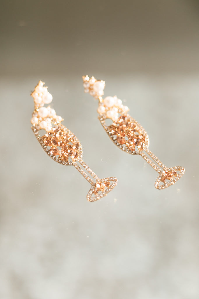 Rhinestone Champagne &amp; Pearls Earrings