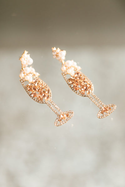 Rhinestone Champagne & Pearls Earrings