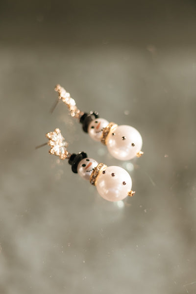 Dangle Pearl Snowman Earrings