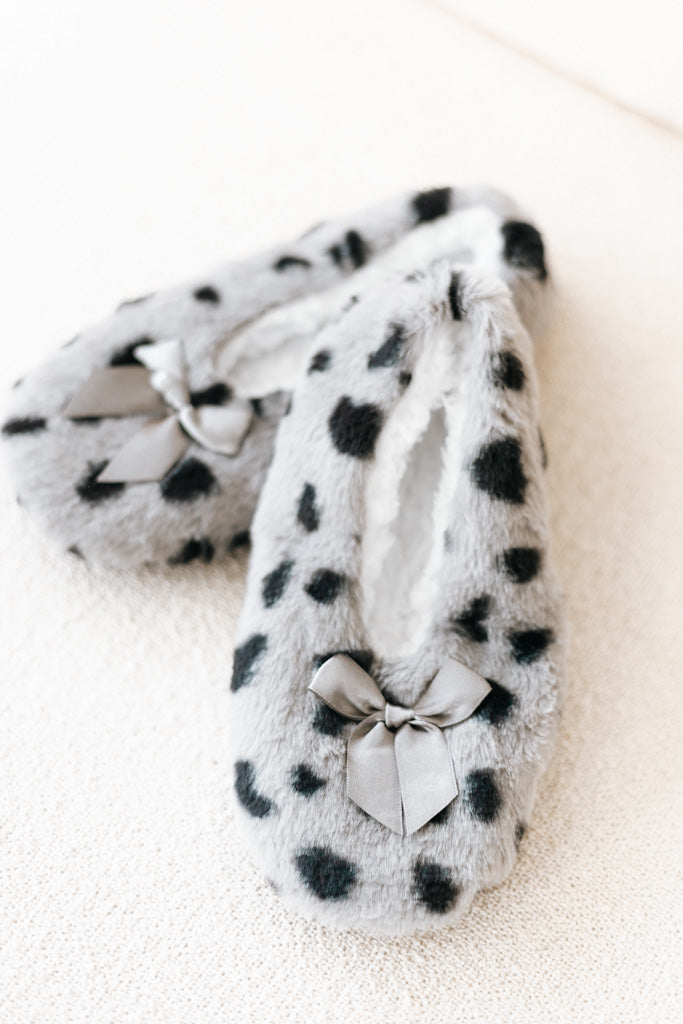 Animal Print Plush Slippers with Bow