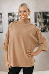 Button Accent Cuffed Sleeve Sweater