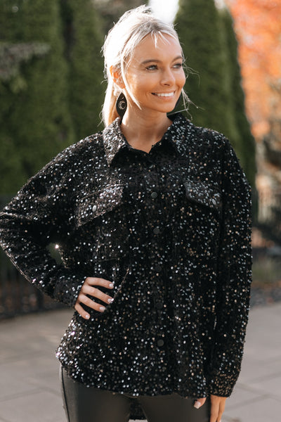 Velvet Sequin Button Down Shacket