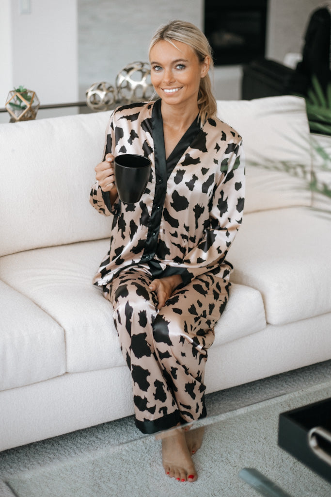 Abstract Leopard Silky Pajama Set