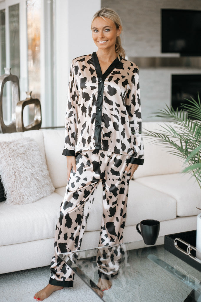 Abstract Leopard Silky Pajama Set