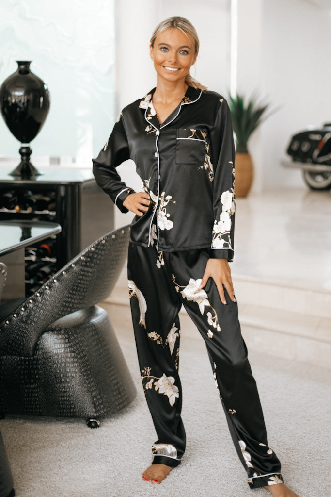 Floral Bird Silky Pajama Set