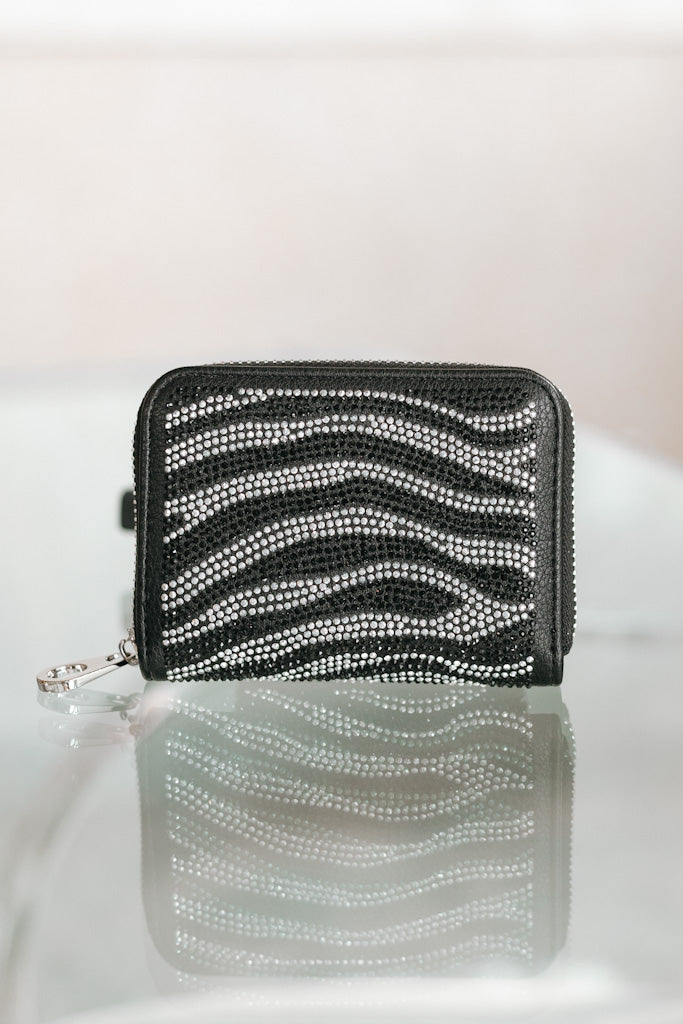 Wave Rhinestone Square Zip Around Wallet