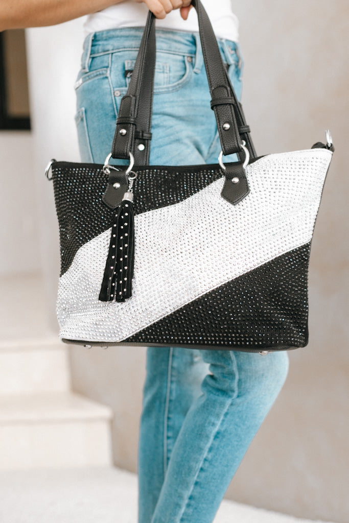 Diagonal Alt. Rhinestone Color Block Purse