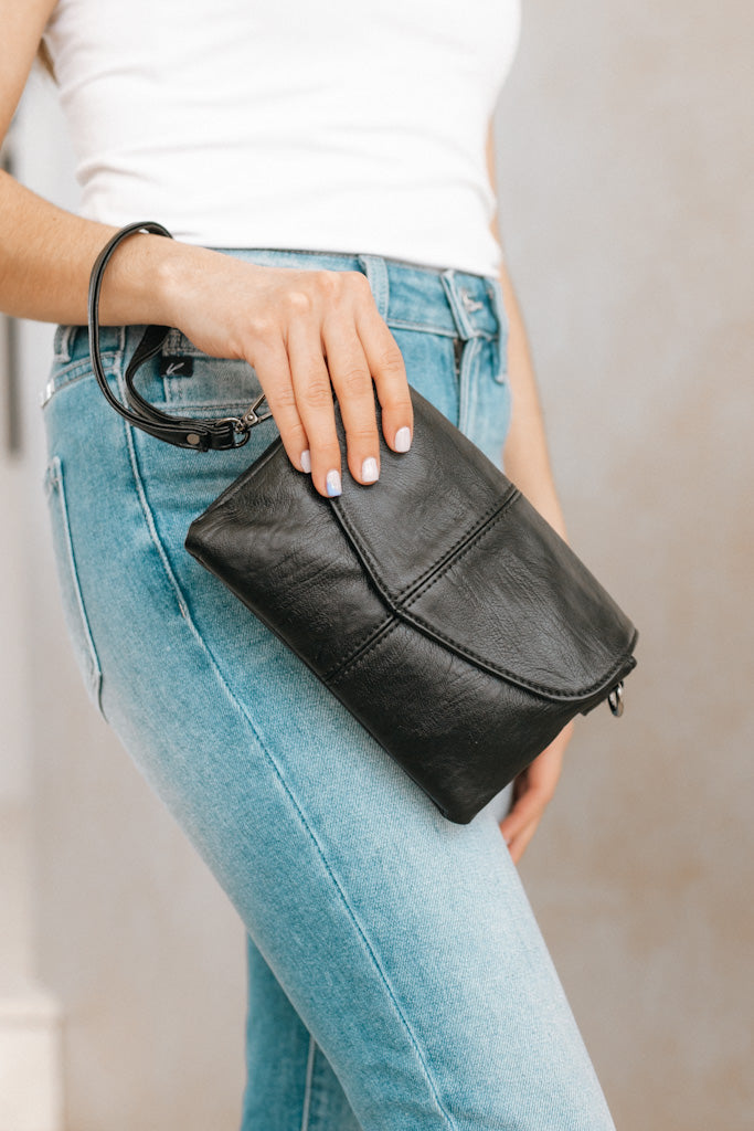 Faux Leather Snap Front Clutch