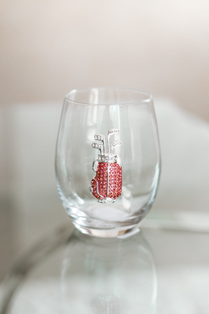 Golf Bag Jeweled Wine Glass