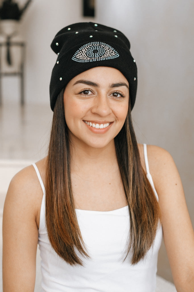 Scatter Stone Evil Eye Center Beanie