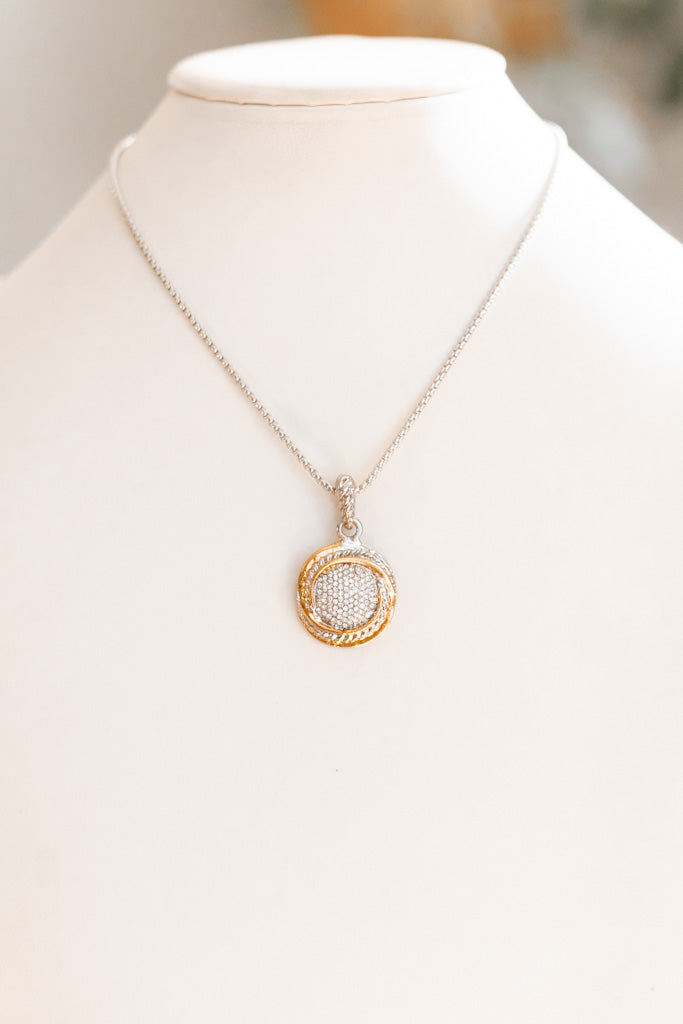 Round Two Tone Rhinestone Pendant Necklace