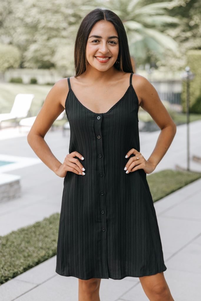 Button Front V-Neck Textured Dress (SALE)