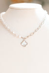 Half Pearl & Chain Clover Pendant Necklace