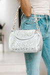 Front Flap Double Zipper Cross Hatch Rhinestone Purse