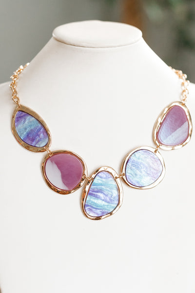 Distorted Glitter Oval Shape Necklace Set