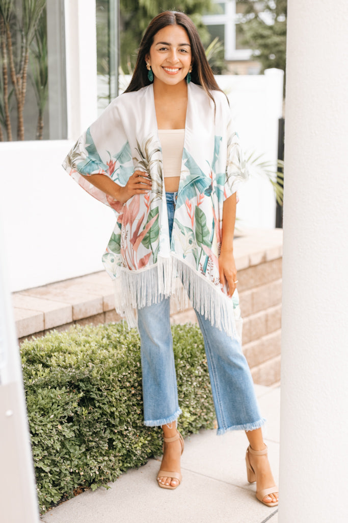 Tropical Silk-Blend Tassel Kimono (SALE)