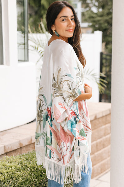 Tropical Silk-Blend Tassel Kimono