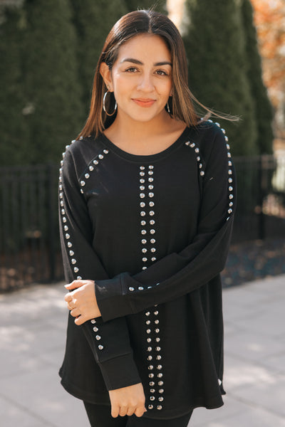 Studded Front and Arm Long Sleeve Top