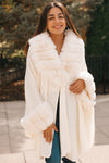 Ribbed Collar and Cuff Faux Fur Cape