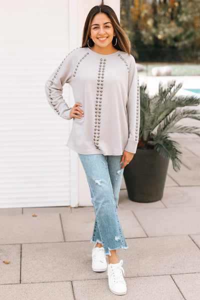 Studded Front and Arm Long Sleeve Top