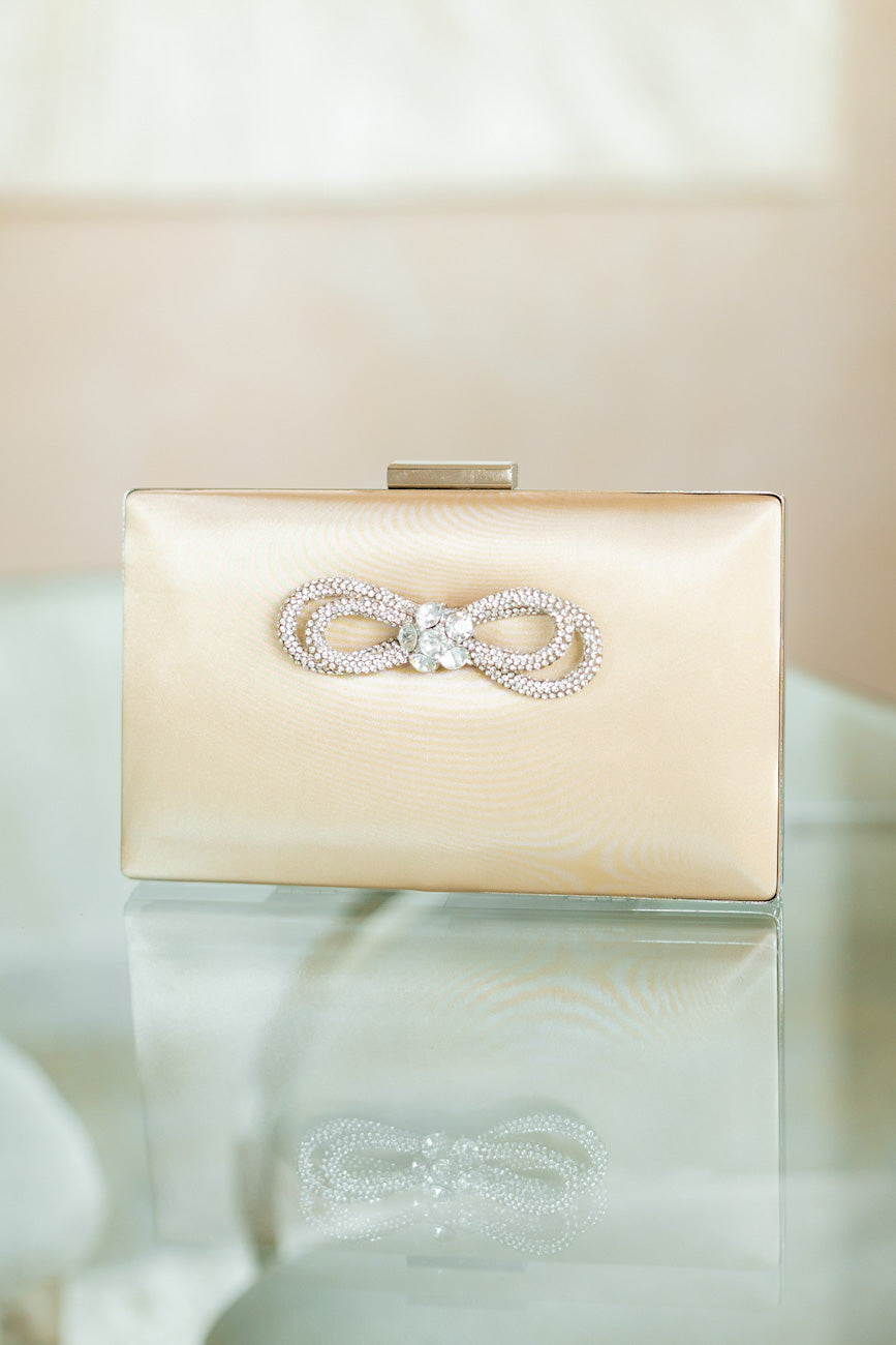 Satin Rhinestone Bow Clutch