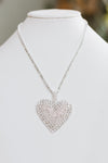 Different Size Stone Large Rhinestone Heart & Chain Necklace