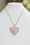 Different Size Stone Large Rhinestone Heart & Chain Necklace