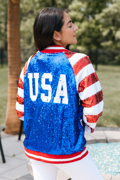 American Flag Sequin Jacket - Glitz & Ears Boutique