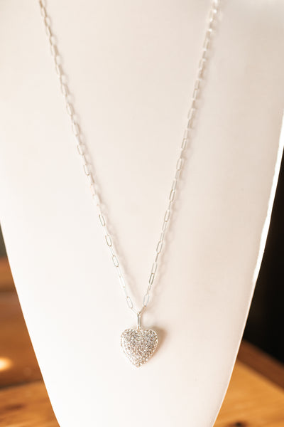 Long Open Link Chain Rhinestone Heart Necklace