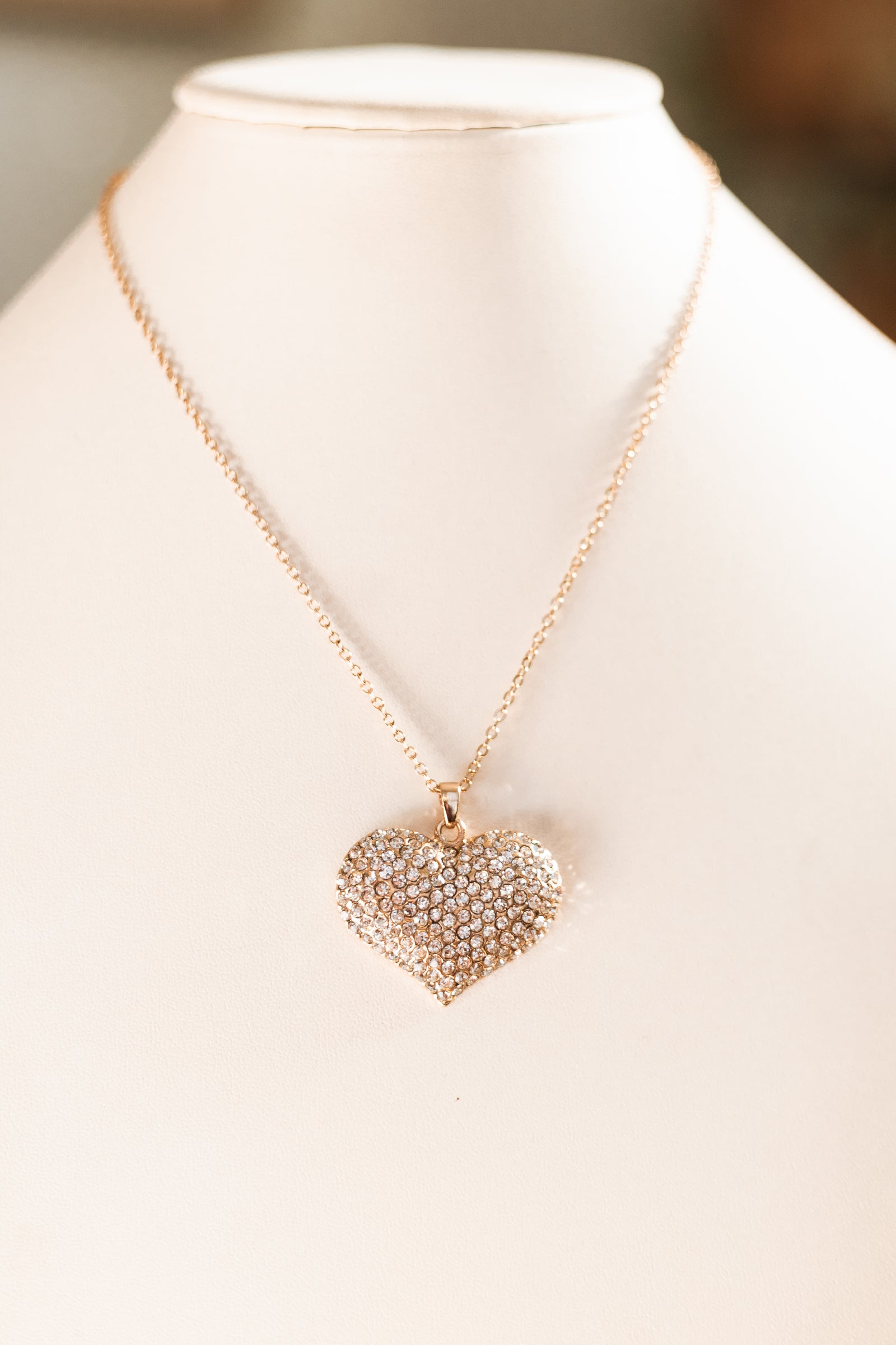 Elevated Center Rhinestone Heart Necklace