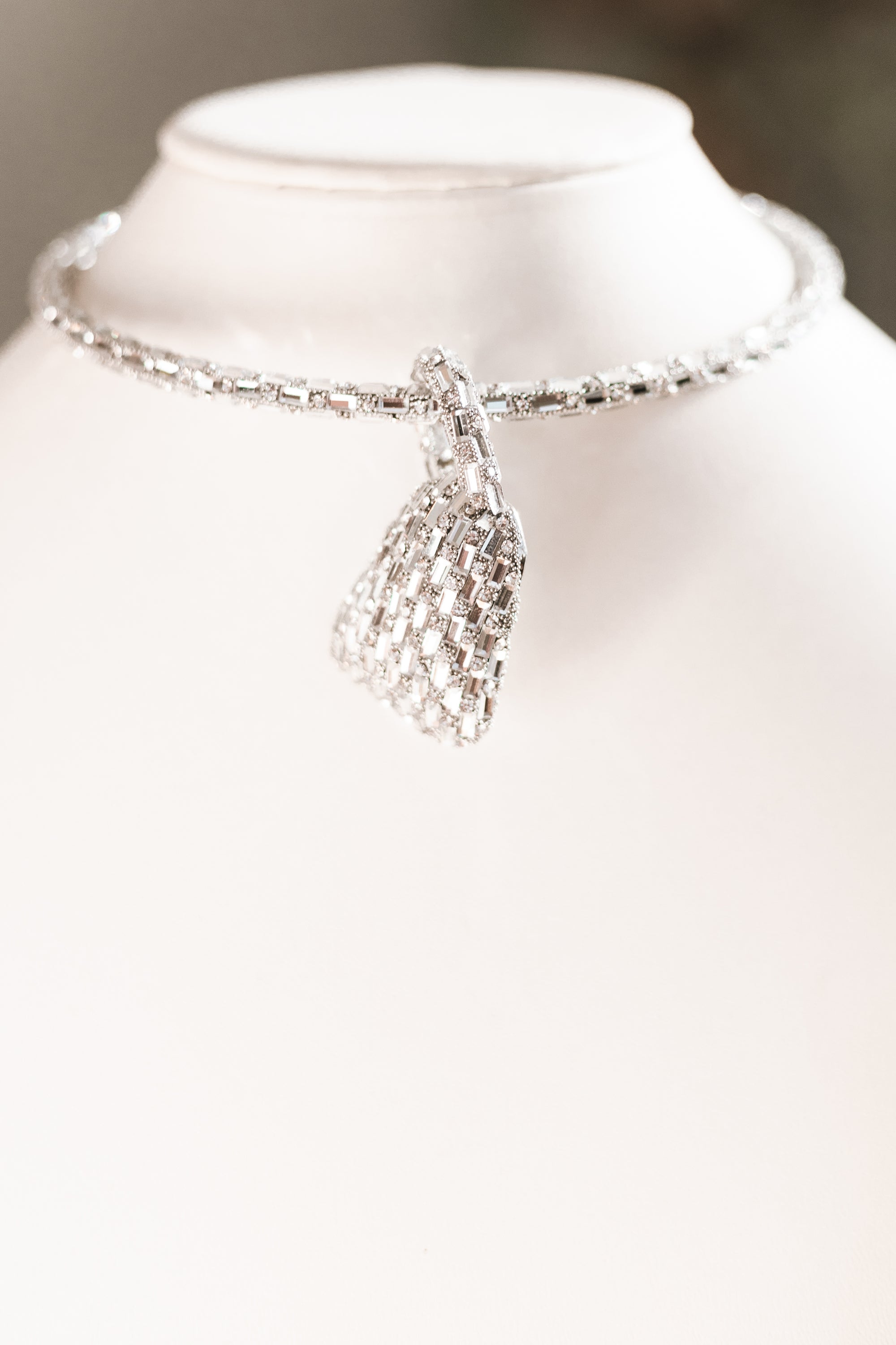 Trapeze Pendant Glass Stone Embellished Choker Necklace