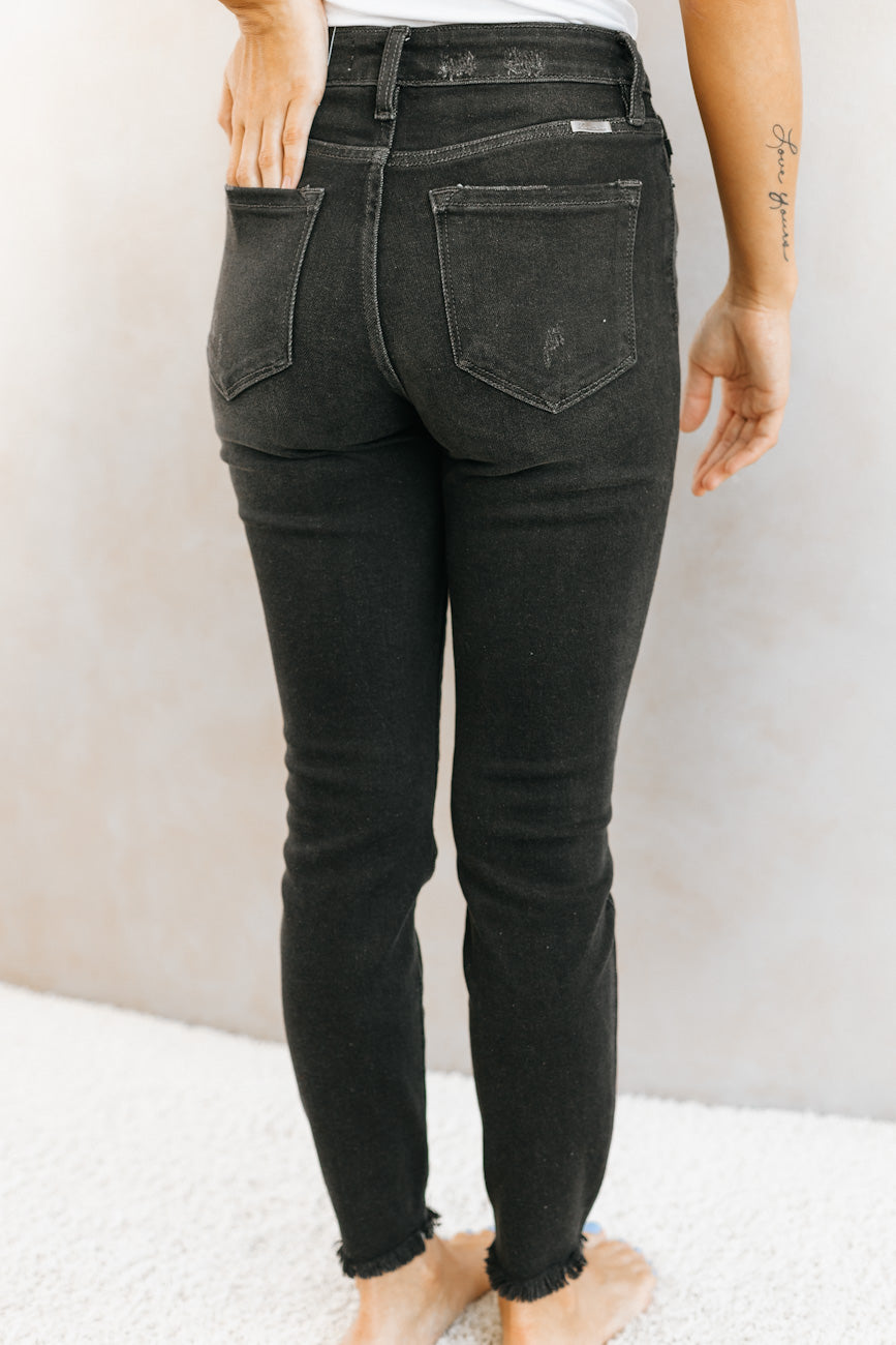 High Rise Fray Hem Ankle Skinny Jean