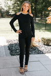 Cold Shoulder Sweater with Pearl Neck