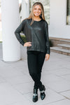 Faux Leather Long Sleeve with Side Zipper