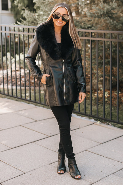 Faux Leather Trench Coat with Side Zipper