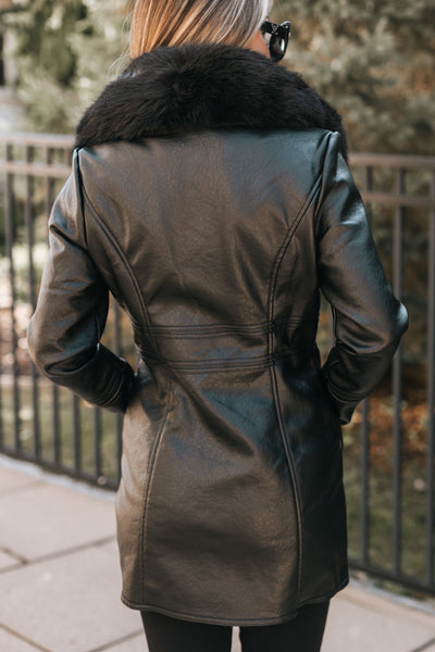 Faux Leather Trench Coat with Side Zipper