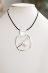 Open Metal Shape Diagonal Bar & Pearl Necklace