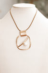 Open Metal Shape Diagonal Bar & Pearl Necklace