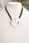 Multi Rope Chain Large Open Hammer Circle & Bar Necklace