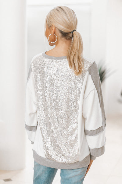 Contrast Sequin Back Long Sleeve Top