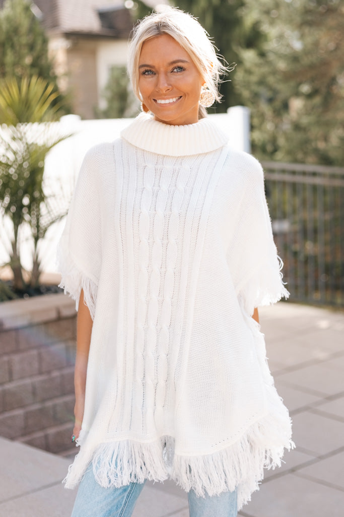 Cable Knit Front Poncho Sweater