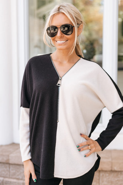 Color Block Dolman Zipper Top