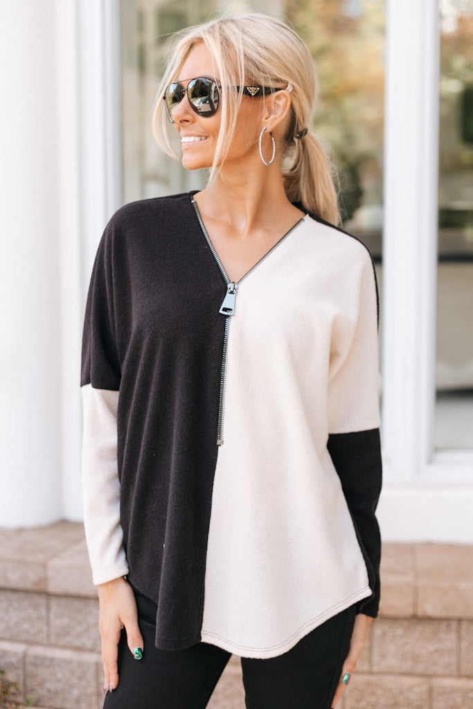 Color Block Dolman Zipper Top