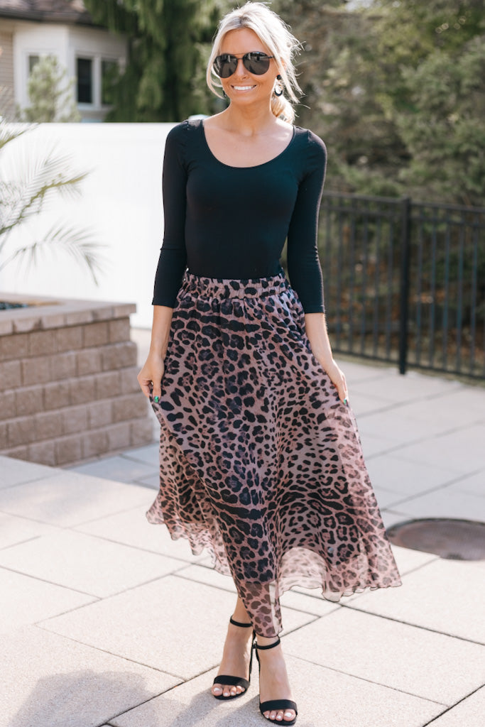 Leopard Chiffon Maxi Skirt