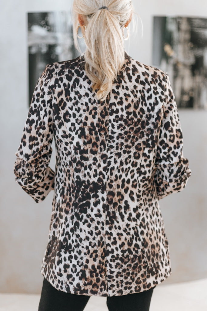 Ruched Sleeve Cheetah Print  Italian Blazer