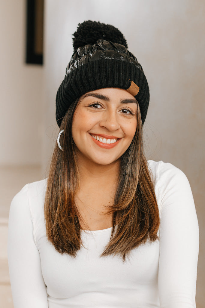 Puffer Beanie with Pom