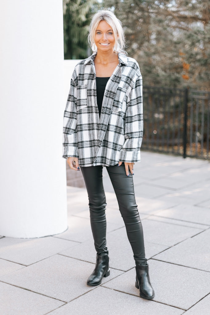 Rhinestone Trim Plaid Shacket